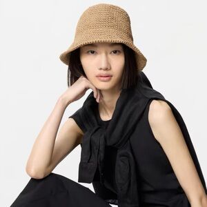 Uniqlo Crochet Straw Bucket Hat - Beige